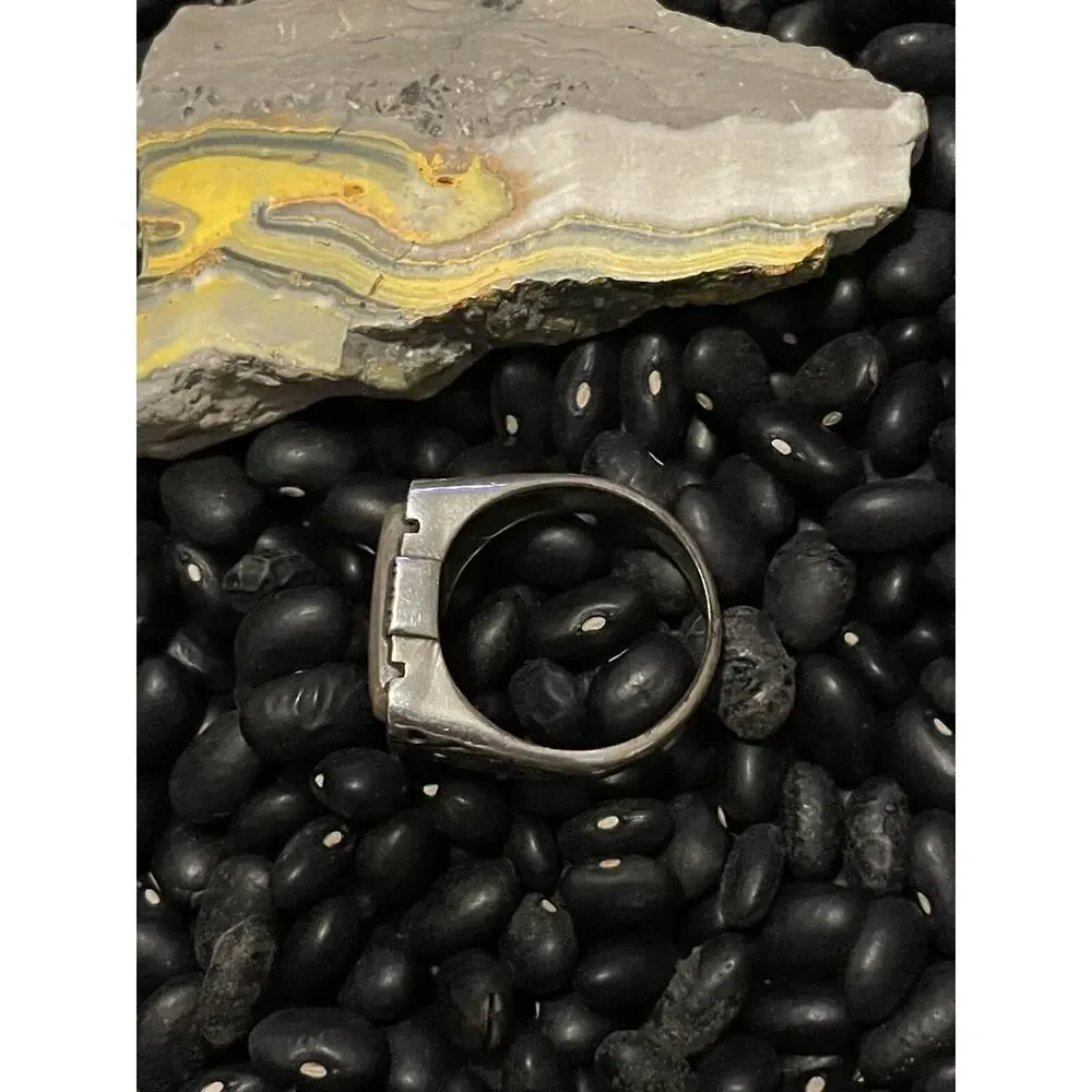 Native Southwest Style Sterling Silver Sandstone Etched Stacker Ring Size 9.5